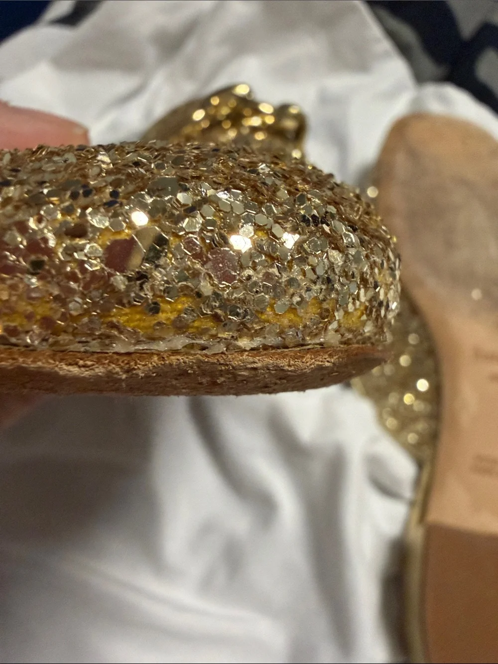 kate spade Gold Glitter Chain-Trim Mules